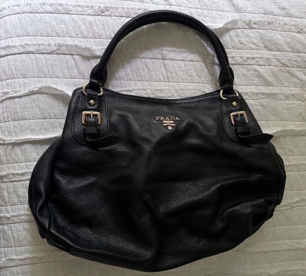 Prada Vitello Daino Bauletto BR3107 Black Leather Handbag